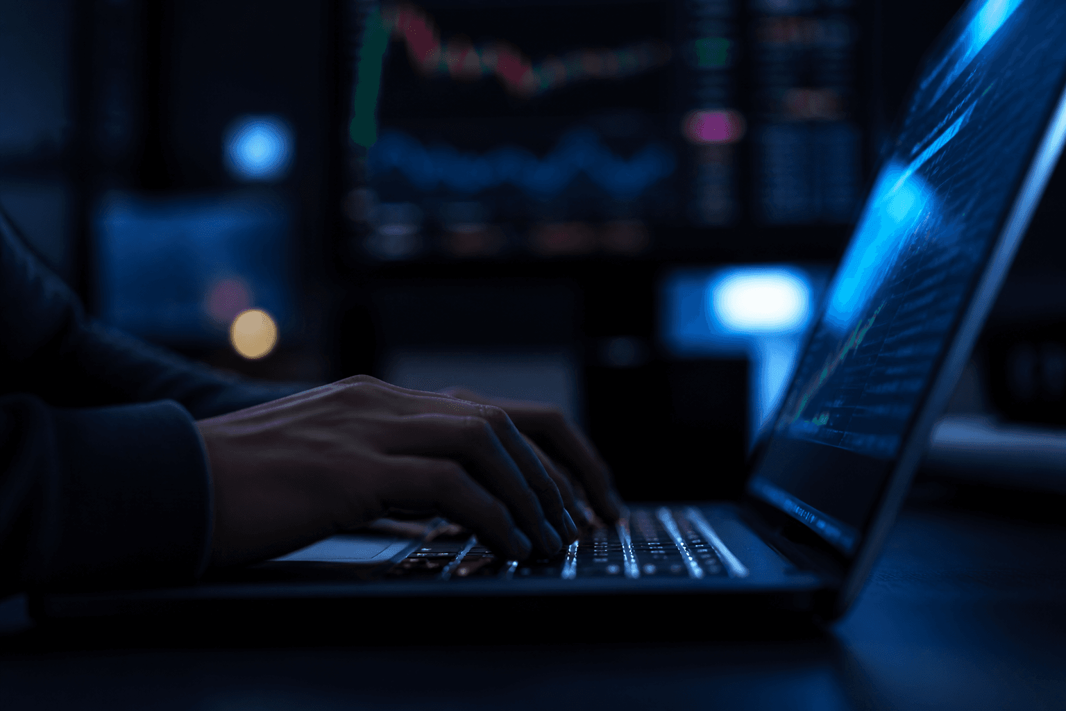 Trading desk monitor with live positions and alerts